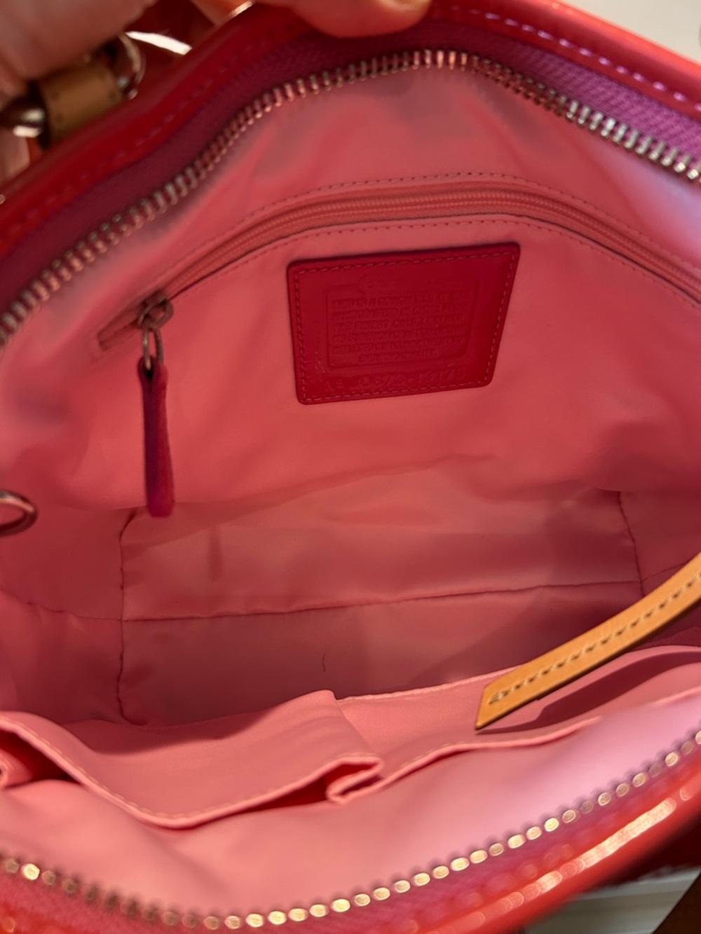 Coach orange Patent Leather Crossbody Tote with Tan Straps - Picture 4 of 5